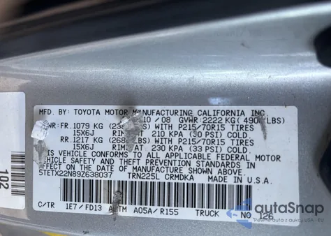 2009 Toyota Tacoma from USA, damaged, VIN 5TETX22N89Z638037